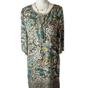 New Directions Floral Dress - Green and Blue